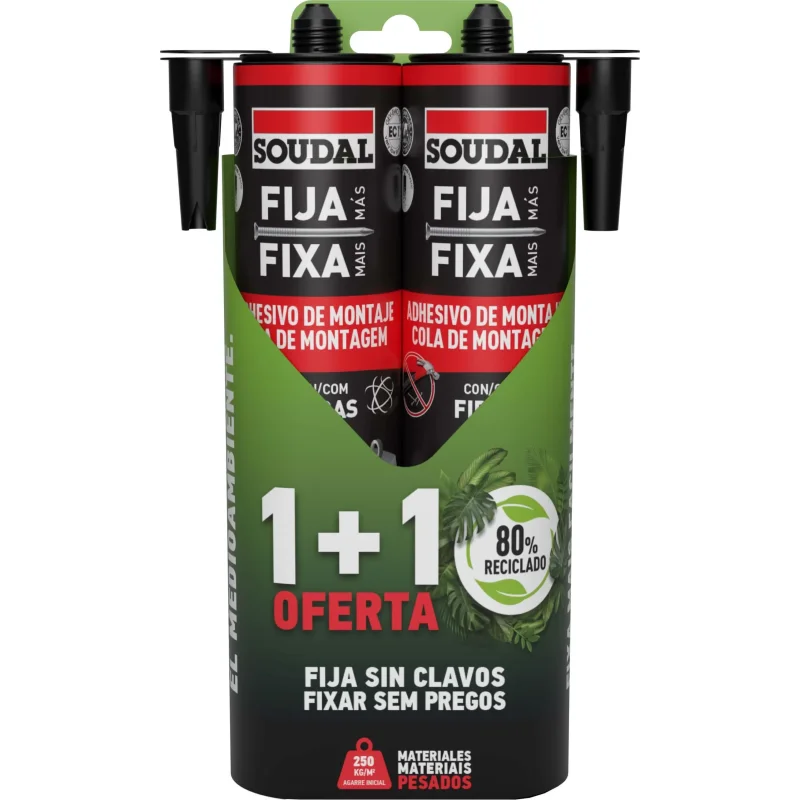 fixa-mais-80%-reciclado-cola-montagem-2x350-gr-157954-soudal FIXA MAIS 80% RECICLADO (COLA MONTAGEM) 2X350 GR 157954 -SOUDAL - Image 1