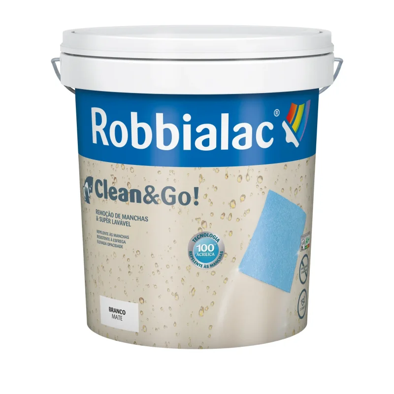 tinta-100%-acrilica-super-lavavel-mate-clean-&-go-grupo-0-robbialac TINTA 100% ACRILICA SUPER LAVAVEL MATE - CLEAN & GO 15 L - GRUPO 0 - ROBBIALAC - Image 1